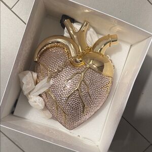 JW PEI Pink Crystal Anatomical Heart Crossbody Bag with Gold Hardware